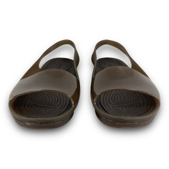 Crocs ColorBlock Slingback Flats 200032 Croslite Slip On Peep Toe Brown Women 7 - Picture 5 of 10